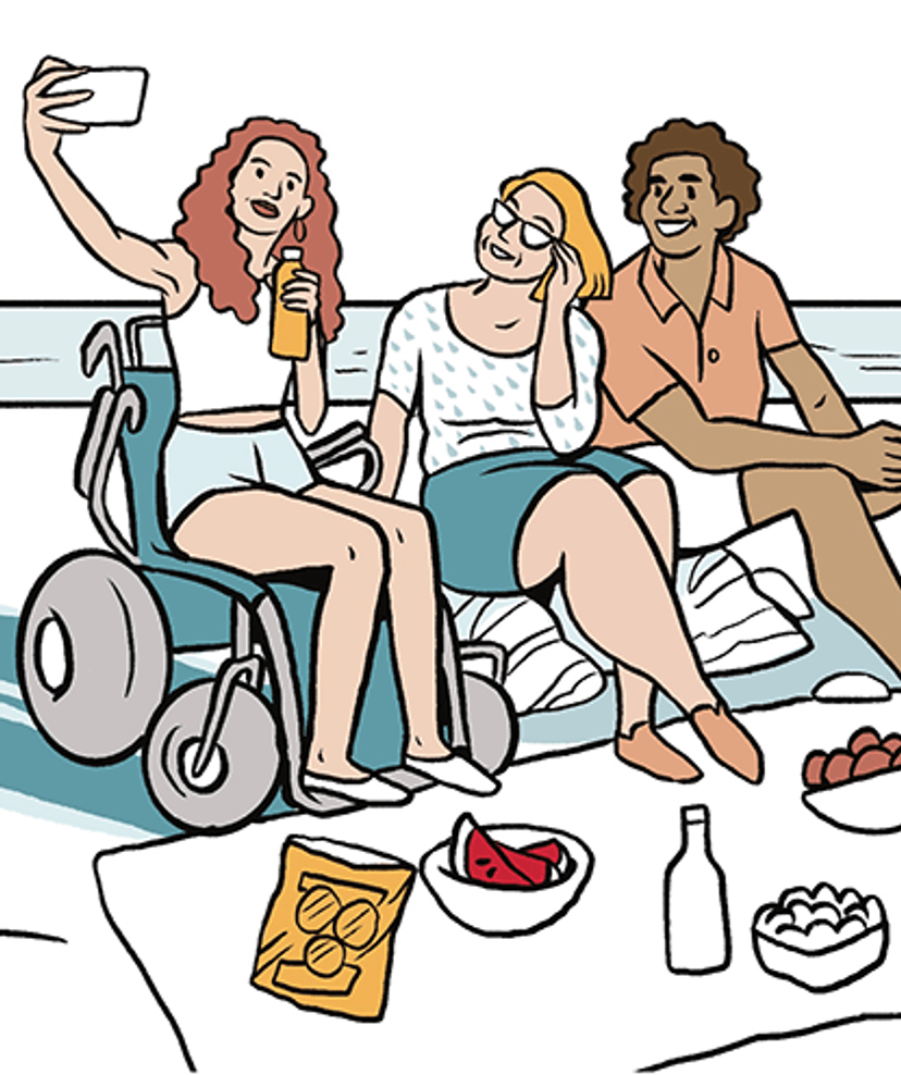 diverse friends at beach taking a selfie