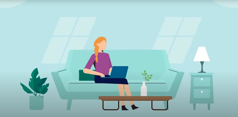 animated image of student on couch