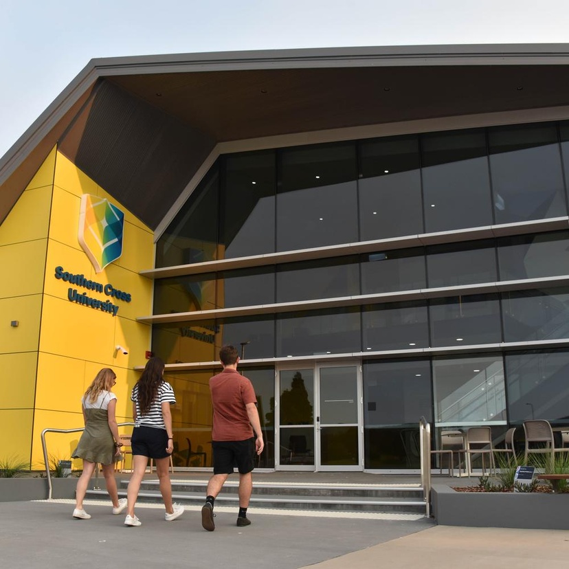 Students entering the Health Science building