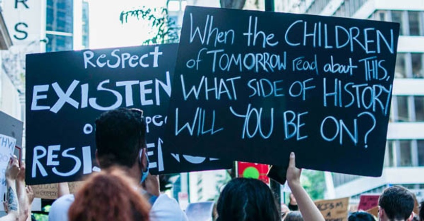 Protest placards about children of tomorrow