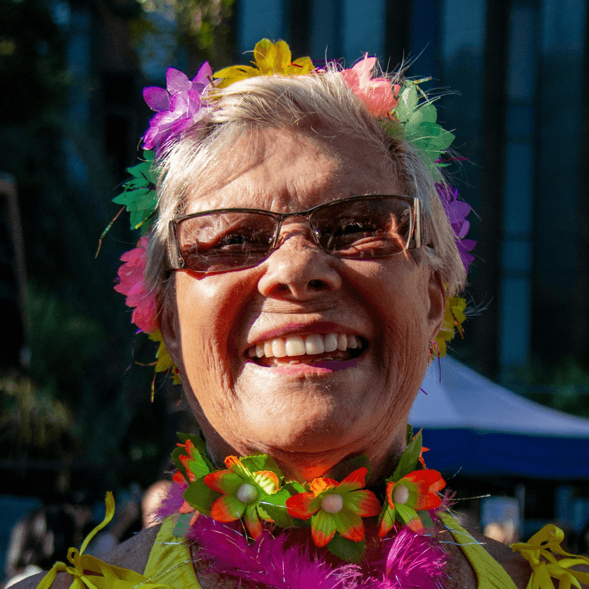 Woman with brightly coloured clothes