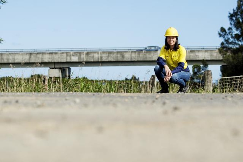 Marnie Atkins Engineering student posing in front a bridge