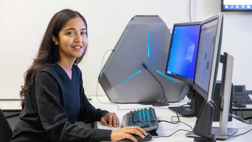 Student sitting at PC