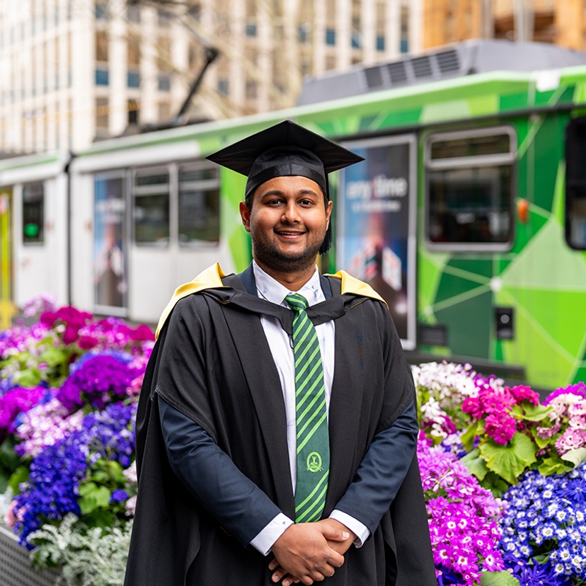 Thanidu Vithanage, Master of Business in Global Hotel Leadership graduate at the Melbourne graduation ceremony