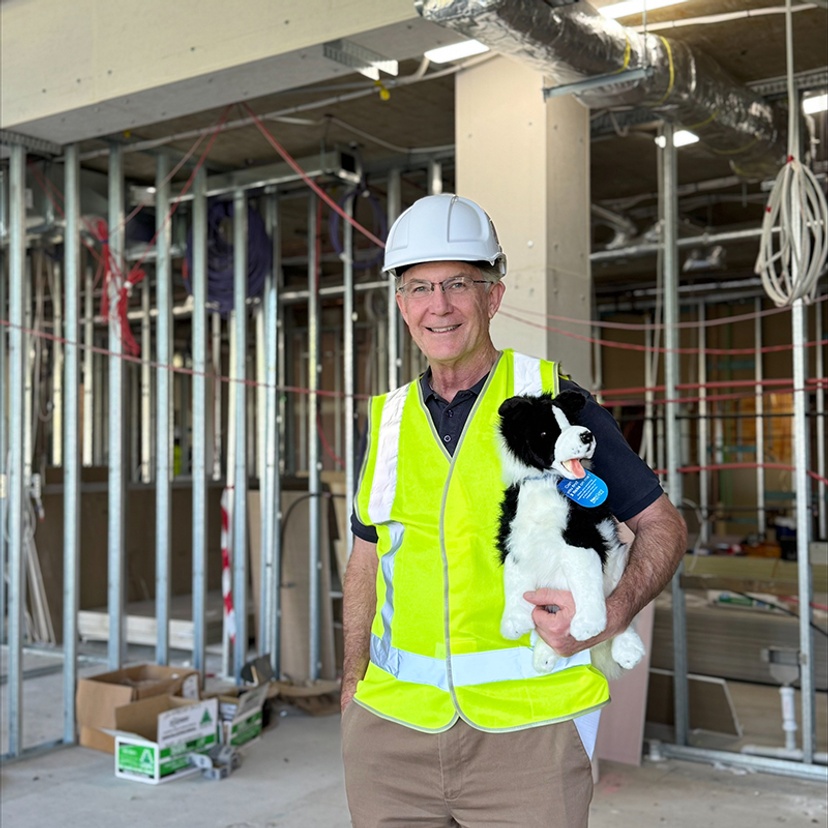 Professor Jon Hill in new vet facility under construction