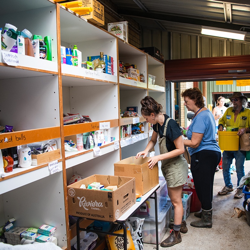 Volunteers coordinate donations at Lismore campus evacuation centre