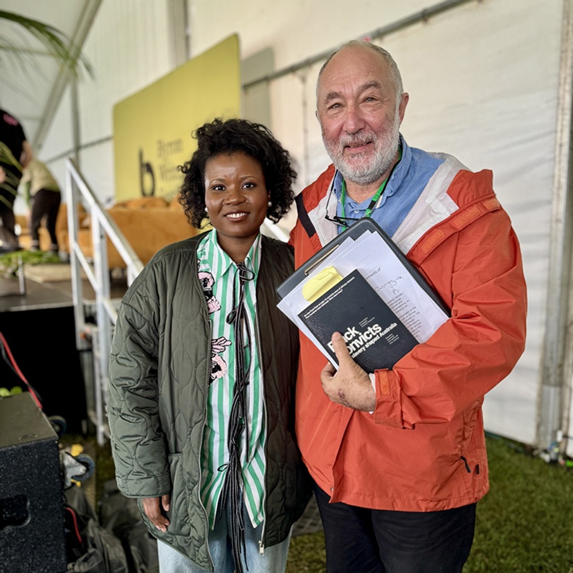 Professor David Heilpern and Santilla Chingaipe at the Byron Writers Festival