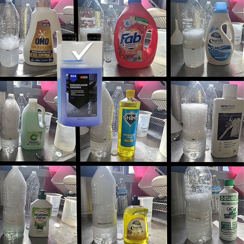 various detergents and suds results