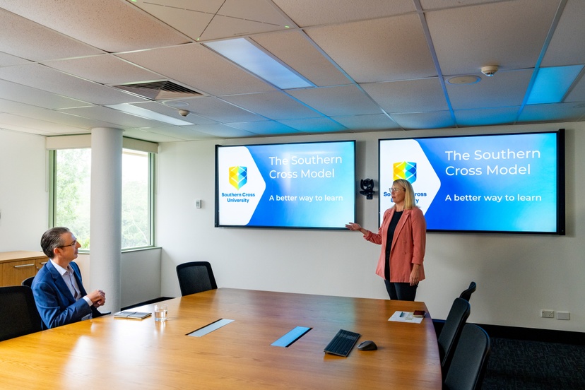 A staff member presenting in a board room