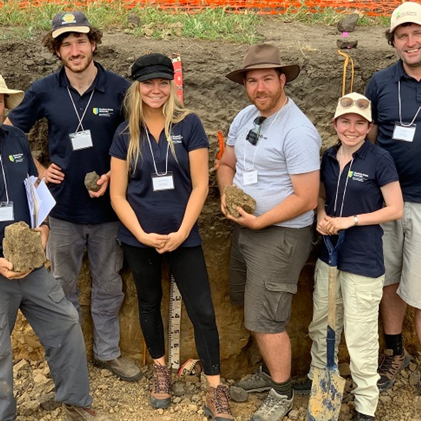 Soil team during the competition. From left Dr John Grant, Luke Danaher, Lisa Henriksen, Tim Field, Christie Magarry and Shannon Waddy.