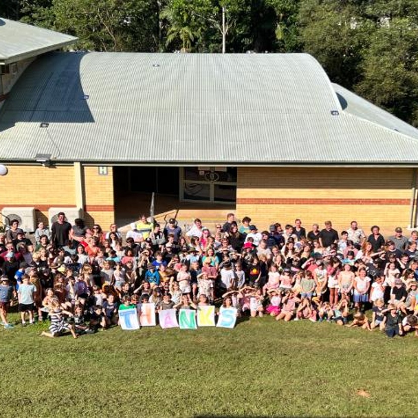 group of students outside building