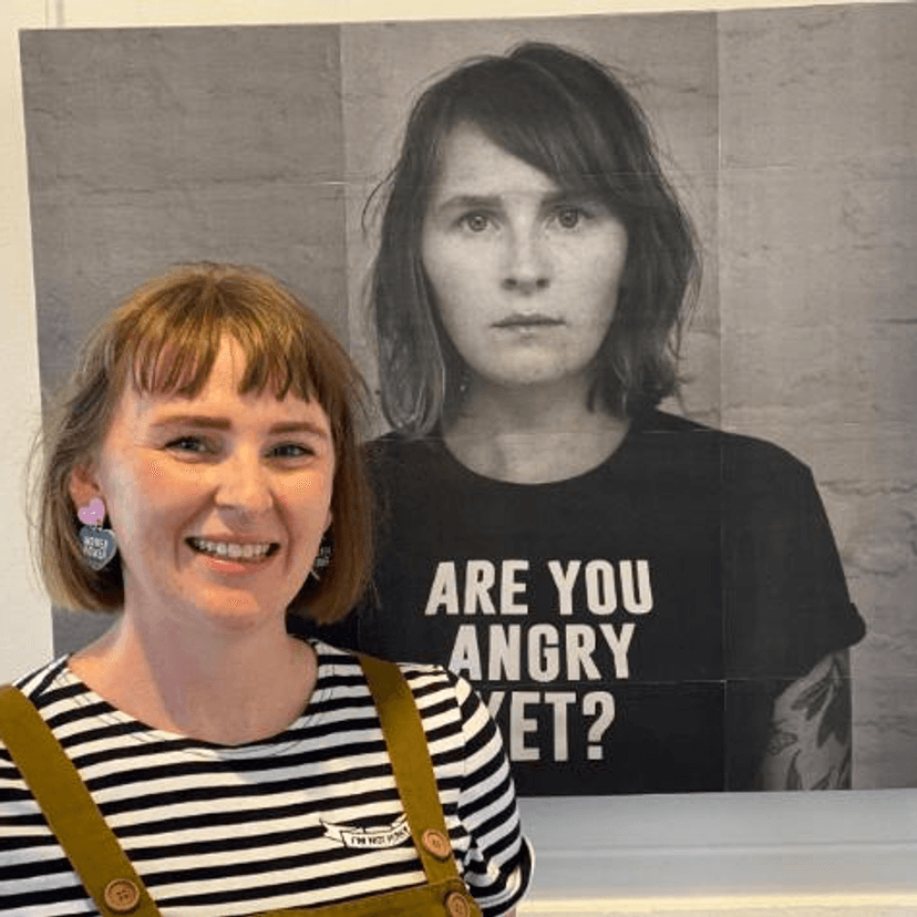 Student with art work