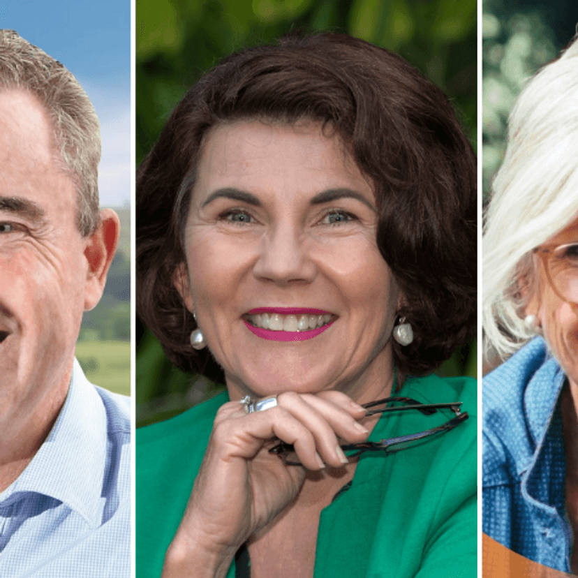 Three images combined of a man and two women