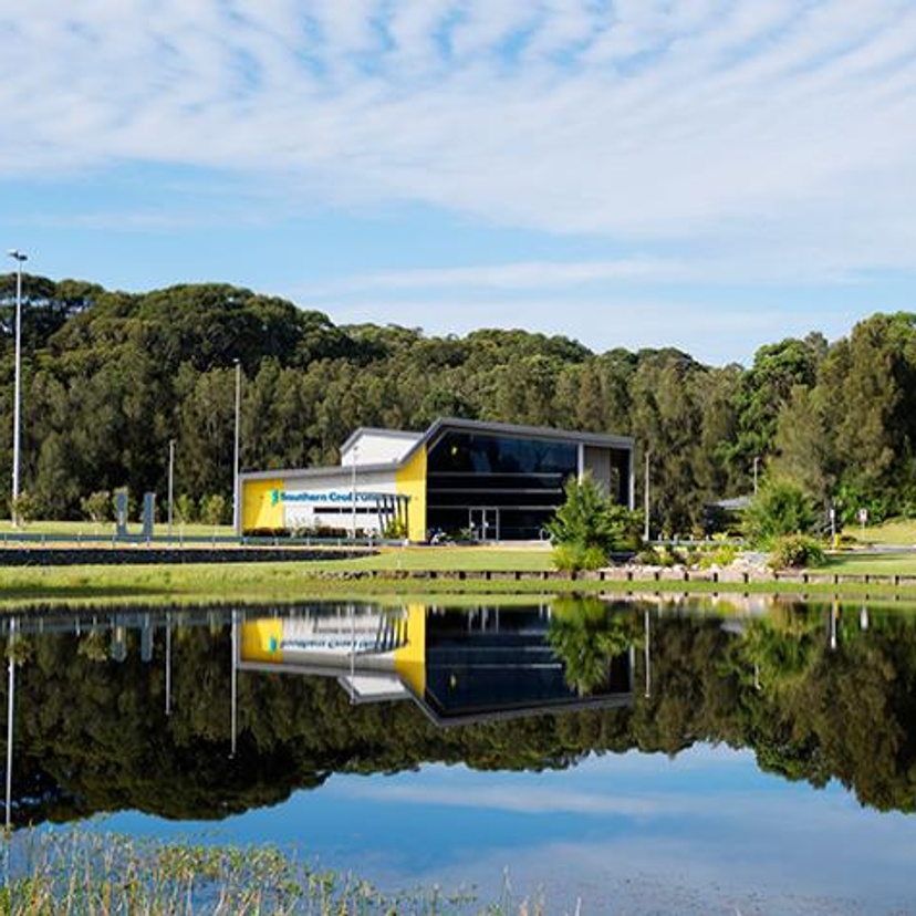 Coffs Harbour campus Health Sciences Building and lake