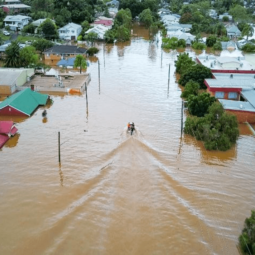Boat on Lismore flood waters 2022