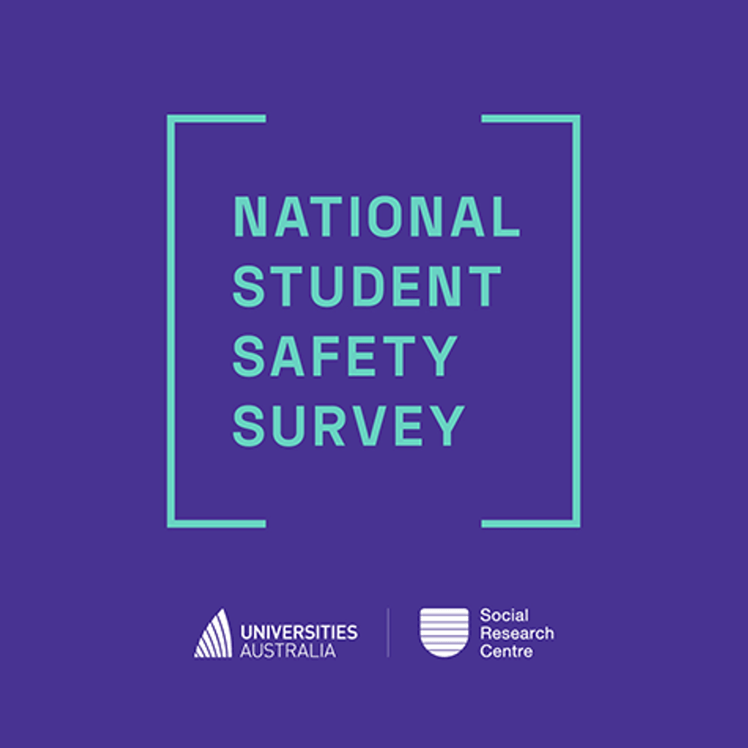 A purple rectangle featuring words National Student Safety Survey
