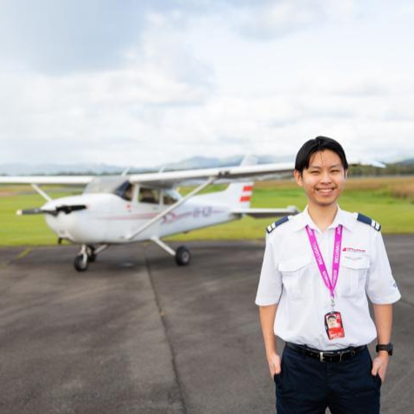 Aviation student Dylan Li Tse Yu on the runway