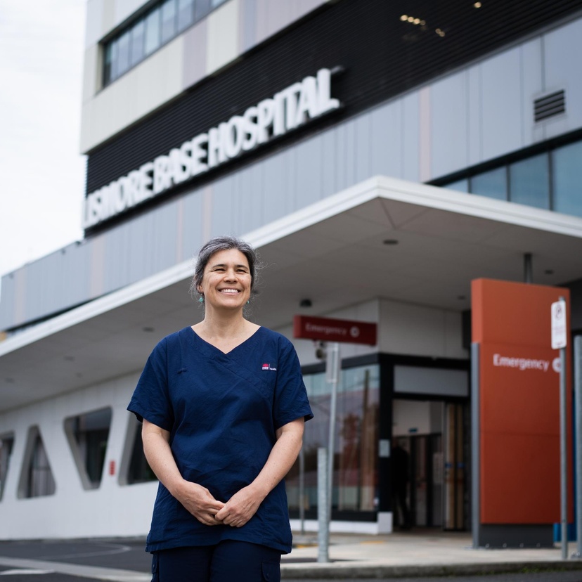 Midwife standing outside Lismore Base Hospital
