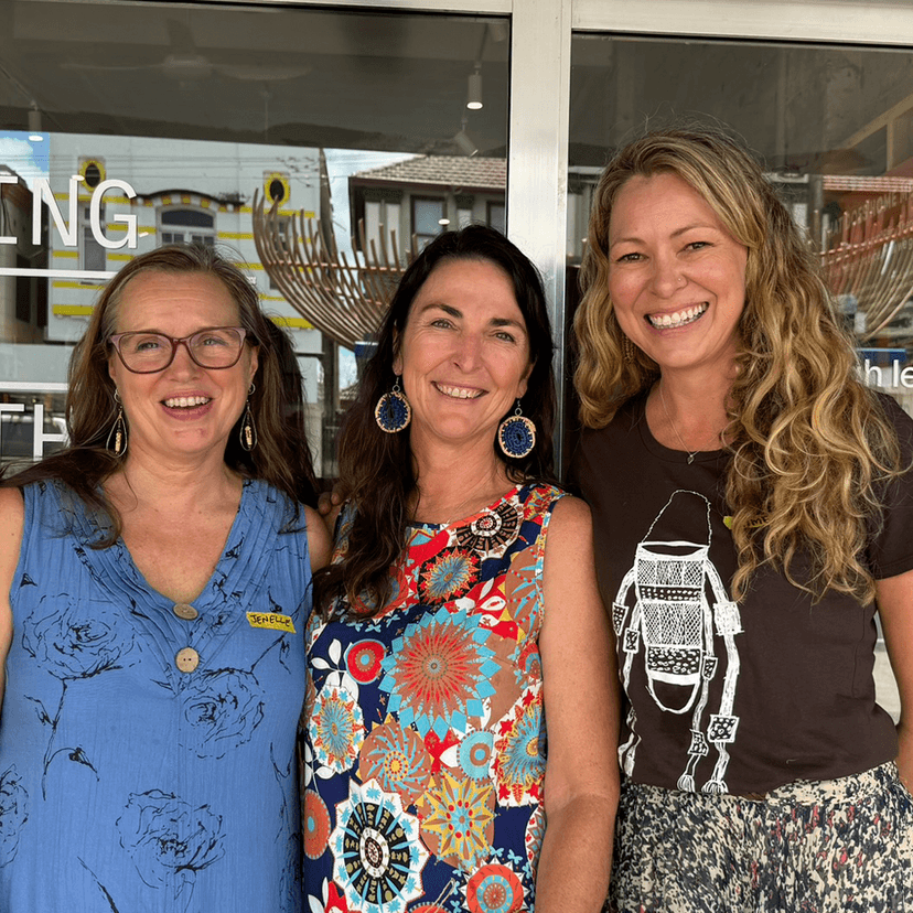 Three women smiling at camera outside the Living Lab Northern Rivers