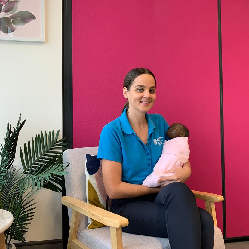 Midwifery student and scholarship recipient Rebecca in the midwifery teaching lab on campus