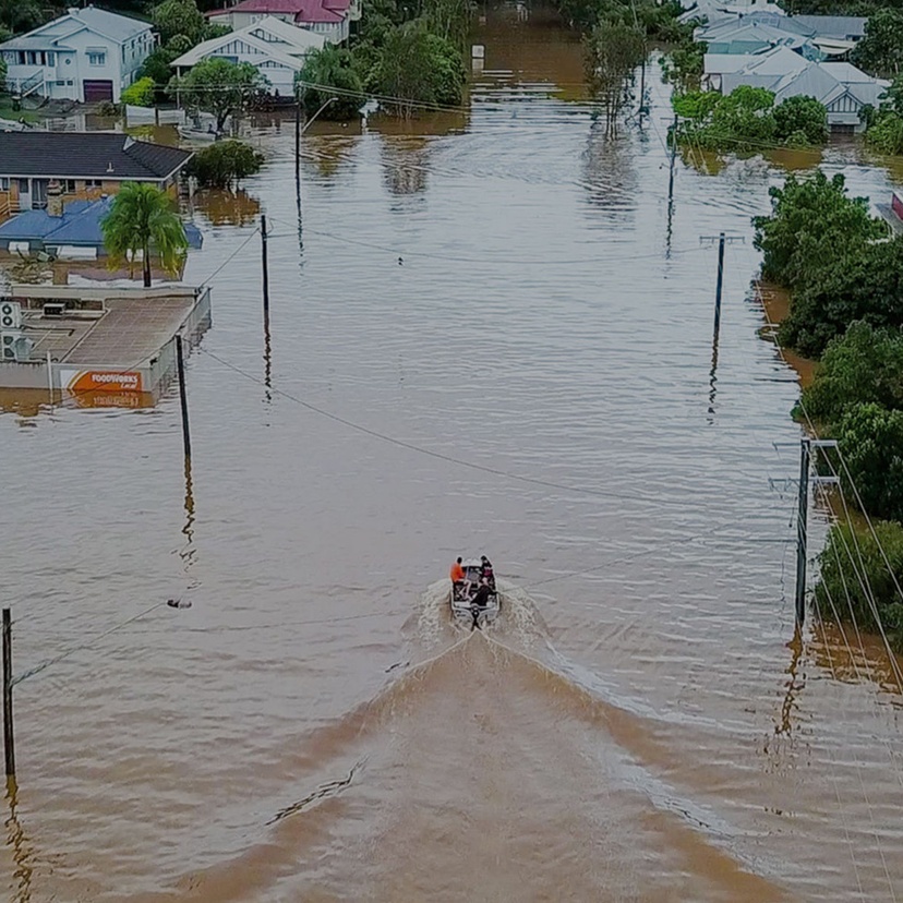 Lismore flood picture, a boat on a flooded street