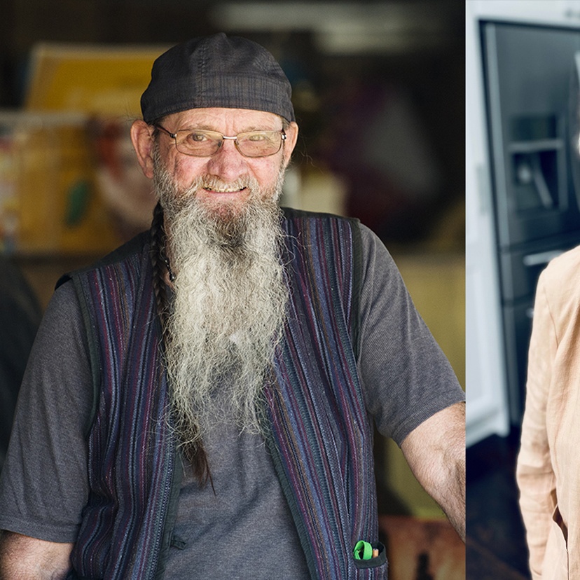 A man and woman in a composite photo smiling at the camera