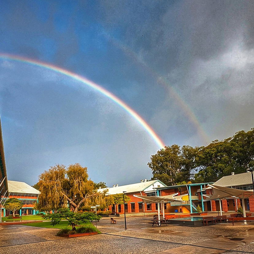 A rainbow over Coffs Harbour campus