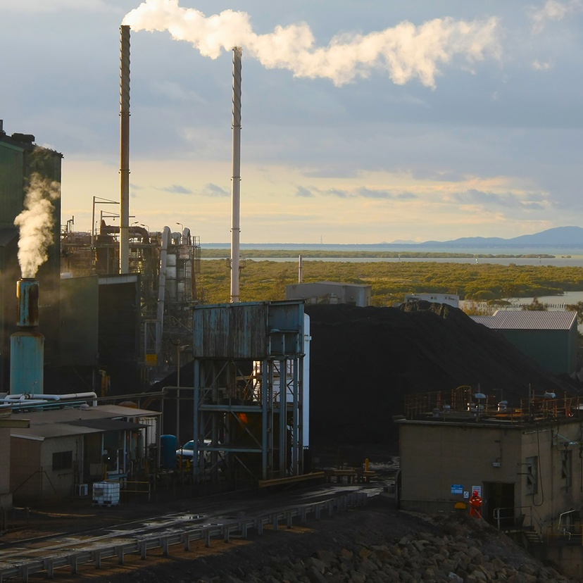 a smelter adjacent to a waterway