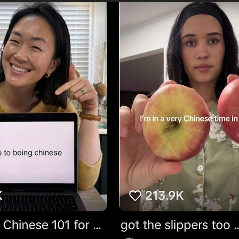 A collage of Chinese looking women on social media platform TikTok