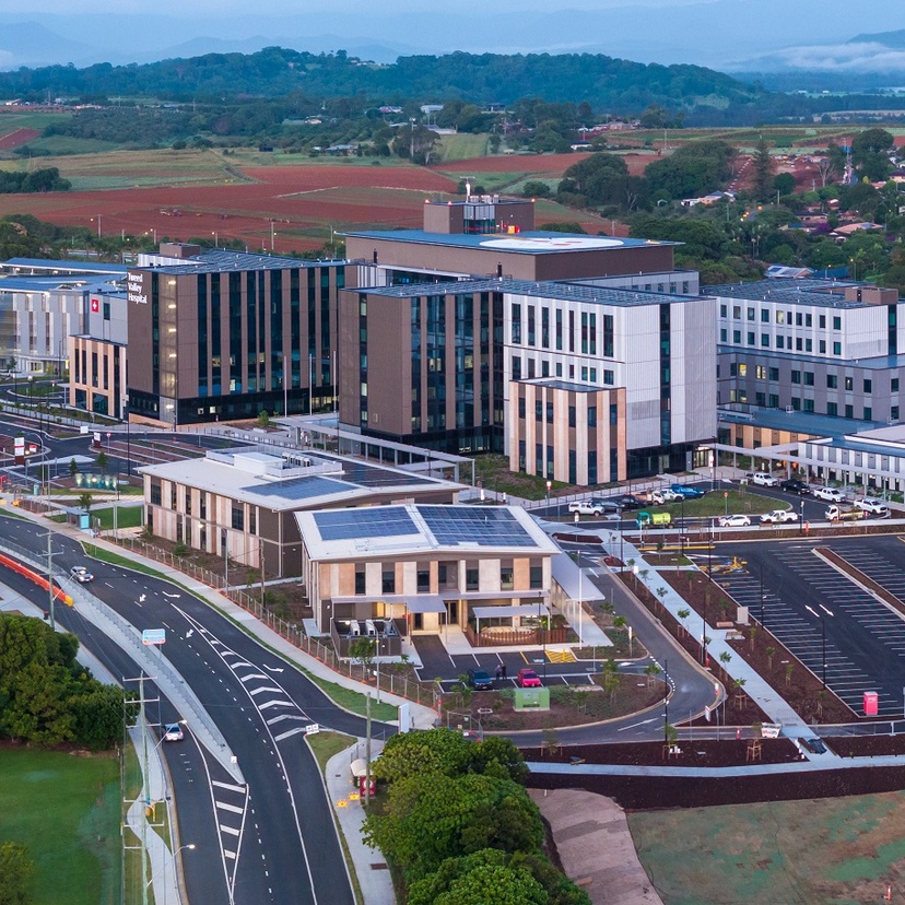 Aerial view of a large hospital complex