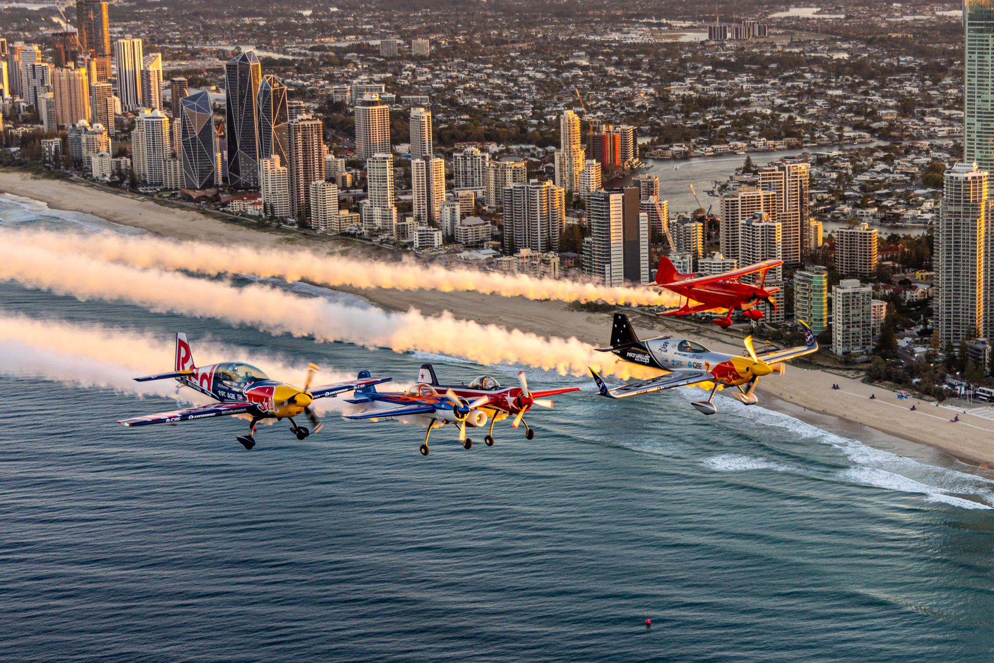 Planes flying across the Gold Coast skyline for the Pacific Airshow
