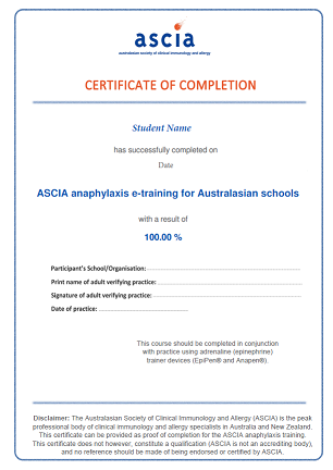 ASCIA anaphylaxis e-training for Australasian schools