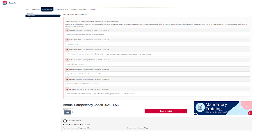 Prerequisites Annual Competency Check