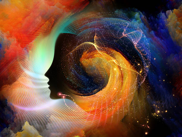 Colour swirls on a black profile of face