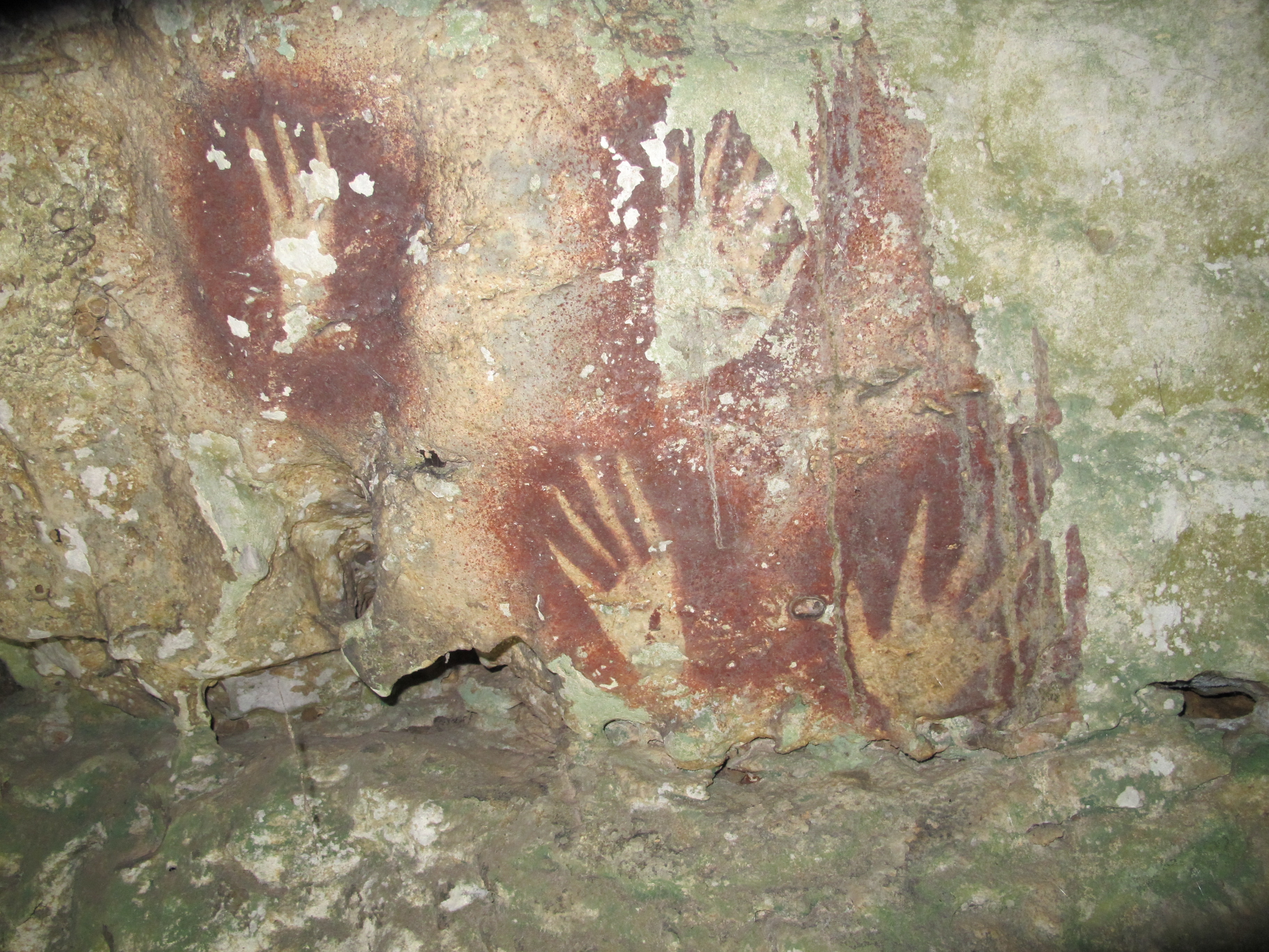Image of the narrowed finger hand stencils painting, Leang Jarie, Maros, Sulawesi
