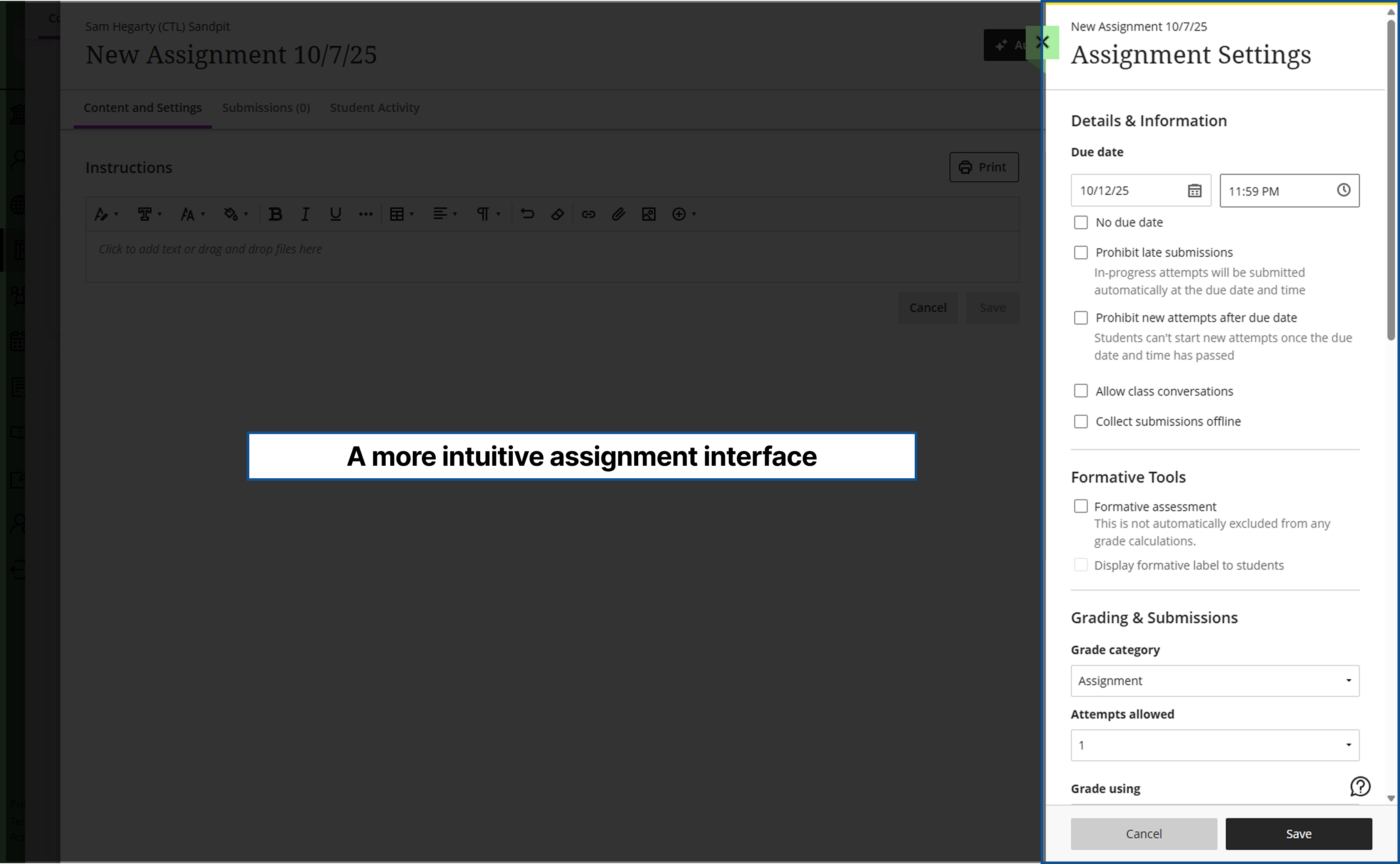 Blackboard Assignment interface screen capture Blackboard Assignment interface screen capture