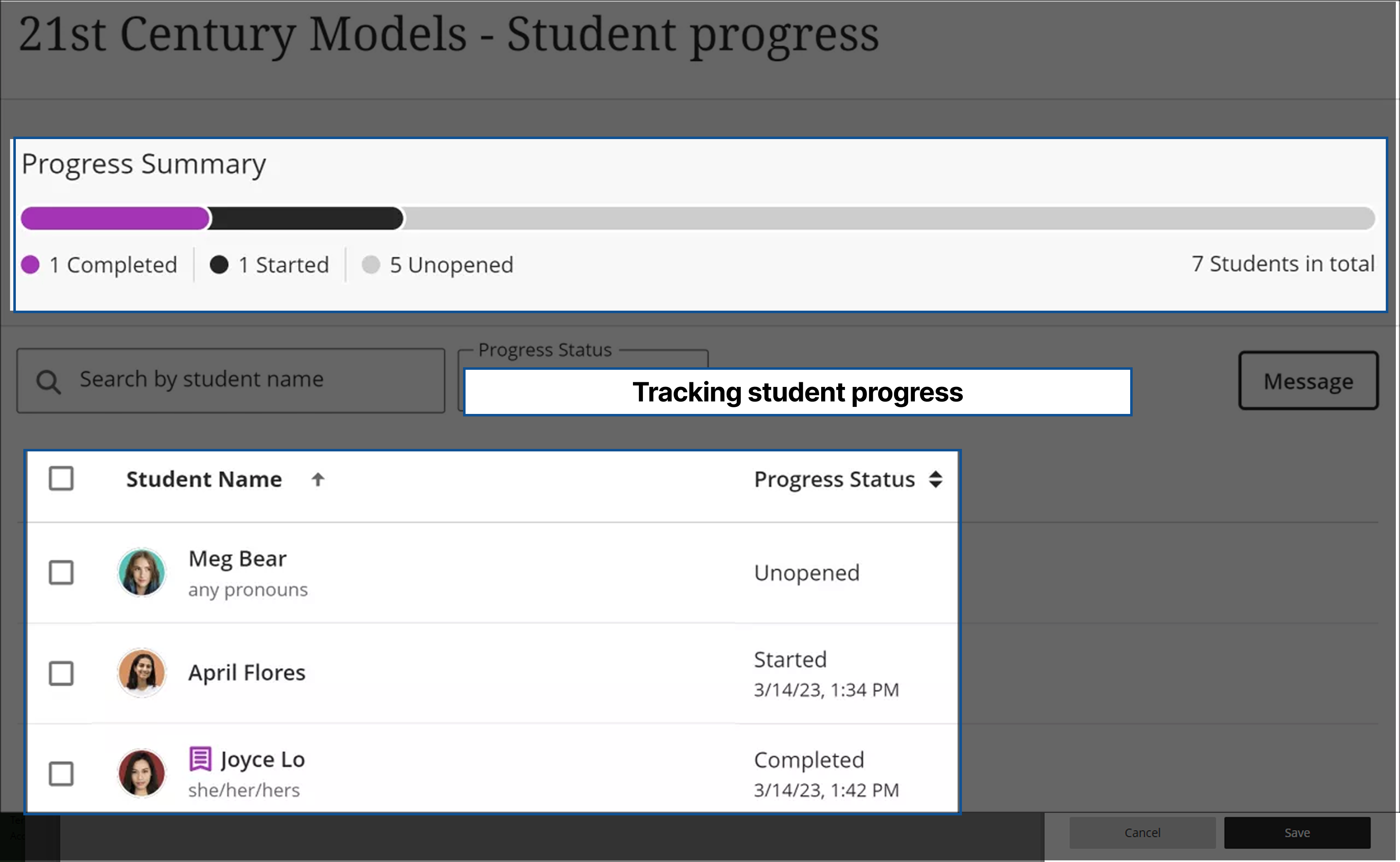 Blackboard Progress Tracking screen capture