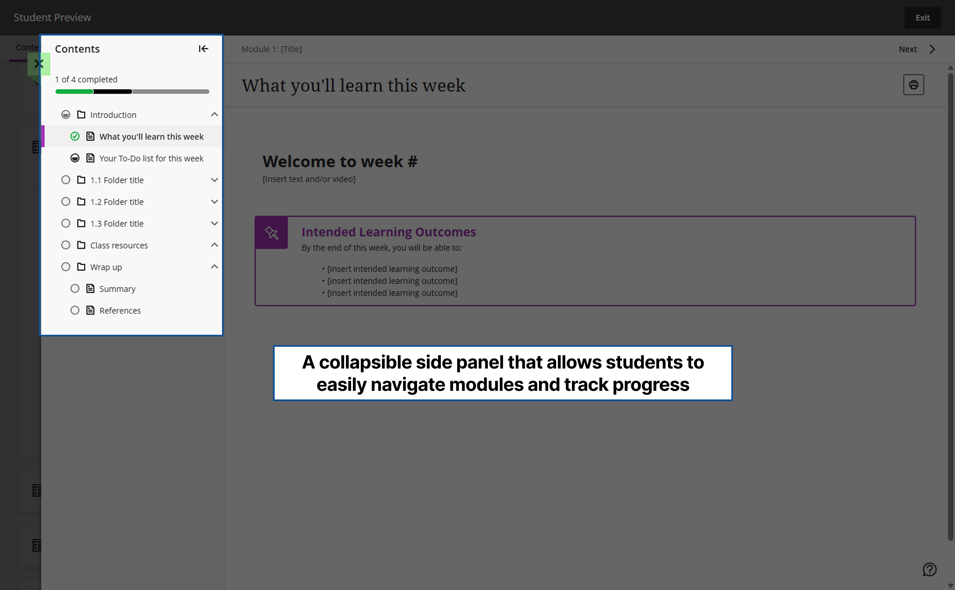 Blackboard Table of Contents screen capture Blackboard Table of Contents screen capture